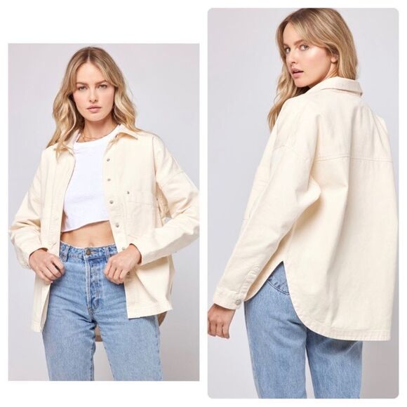 NWT L*Space women's Winslow Jacket size medium in cream color with snap closure - Picture 1 of 12